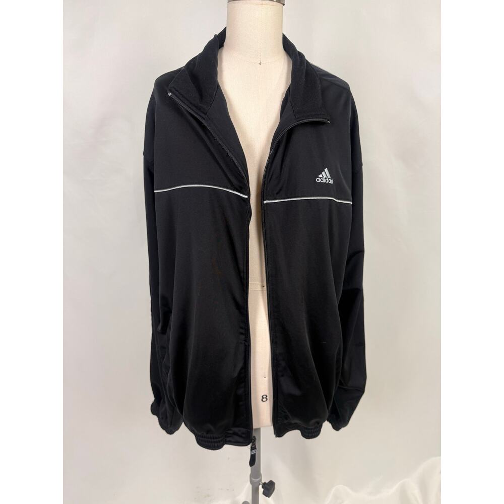Adidas Men’s XL Black Track Jacket Full Zip Logo White Piping Retro 3 Stripe VTG